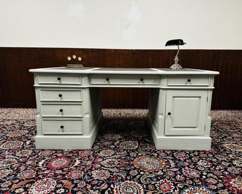 Klassiek Engels Grijs Chesterfield Bureau Partnerdesk, Antiek en Kunst, Antiek | Kantoor en Zakelijk, Ophalen of Verzenden