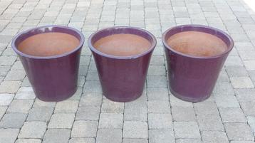 3 paars gelakte terracottapotten beschikbaar - 25 € / stuk beschikbaar voor biedingen