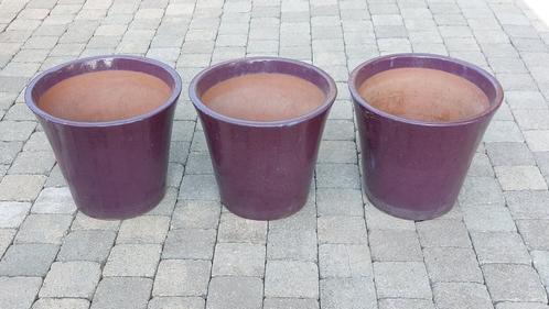 3 paars gelakte terracottapotten beschikbaar - 25 € / stuk, Tuin en Terras, Bloempotten, Gebruikt, Terracotta, Balkon, Tuin, Minder dan 40 cm