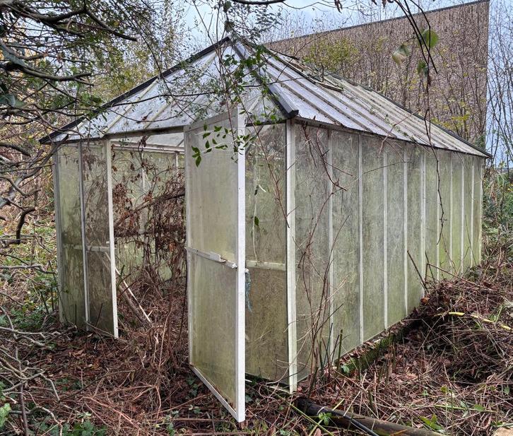 Glazen serre demonteerbaar (6x4m), Tuin en Terras, Kassen, Gebruikt, Kweekkas, Staal, Glas, Ophalen