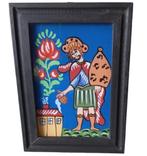 volkskunst achter glas schilderijtje., Antiek en Kunst, Kunst | Schilderijen | Modern, Ophalen of Verzenden