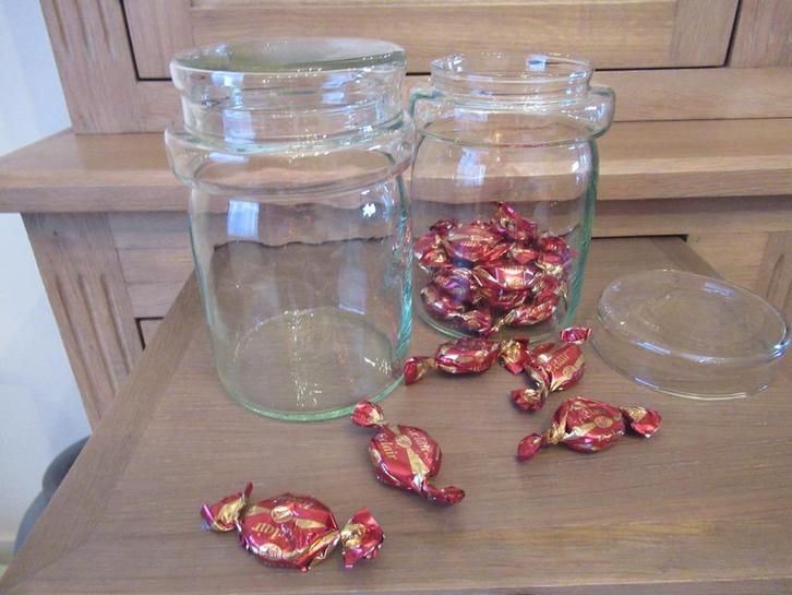 voorraadpotten-glas-2 stuks-mondgeblazen-VINTAGE, Antiek en Kunst, Antiek | Keukengerei, Ophalen of Verzenden