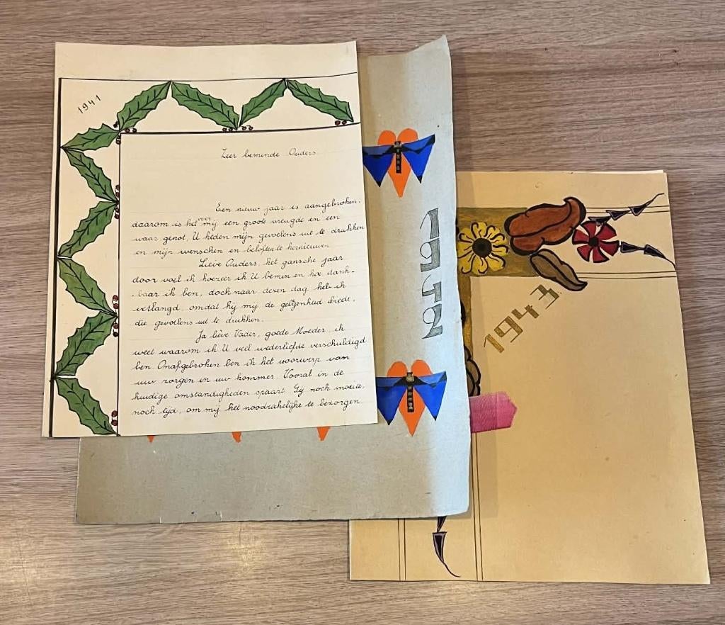 Documenten WOII Nieuwjaarsbrieven Kind 1941, 42, 43, Verzamelen, Militaria | Algemeen, Overige soorten, Overige typen, Ophalen of Verzenden