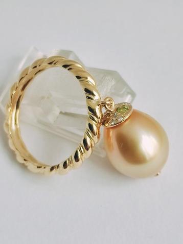 Exclusieve gouden ring met Zuid zee parel 16mm en gekleurde  beschikbaar voor biedingen