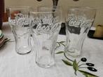 4x Vintage Coca-Cola glazen met witte druk in reliëf., Glas, Overige stijlen, Glas of Glazen, Ophalen of Verzenden