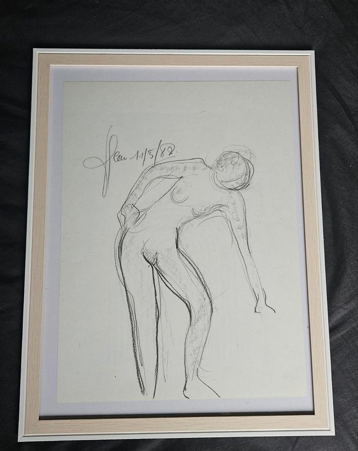 Originele Potloodtekening Vrouwelijk Naakt (1982, Gesigneerd, Antiek en Kunst, Kunst | Tekeningen en Fotografie, Ophalen of Verzenden