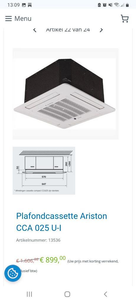 4 x Ariston Airco Plafondcassette 2.5 kw nieuw in doos, Elektronische apparatuur, Airco's, Ophalen