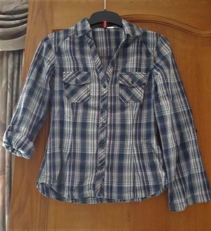 Blouse LM - Divided H&M - blauw ruit - maat 36 - € 2.50, Kleding | Dames, Blouses en Tunieken, Zo goed als nieuw, Maat 36 (S)