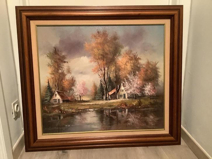 *Prachtige grote gesigneerde schilderij met mooie kader, Antiek en Kunst, Kunst | Schilderijen | Klassiek, Ophalen of Verzenden