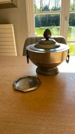 Zware tinnen pot met deksel en klein bordje met stempel, Antiek en Kunst, Ophalen
