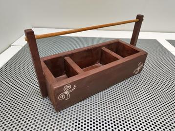 Houten (thee-)doos met handvat & tribal tekening.  beschikbaar voor biedingen