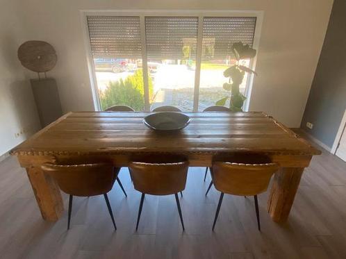Desinger tafel met 6 leren stoelen meer info ziebeschrijving, Antiek en Kunst, Antiek | Meubels | Tafels, Ophalen