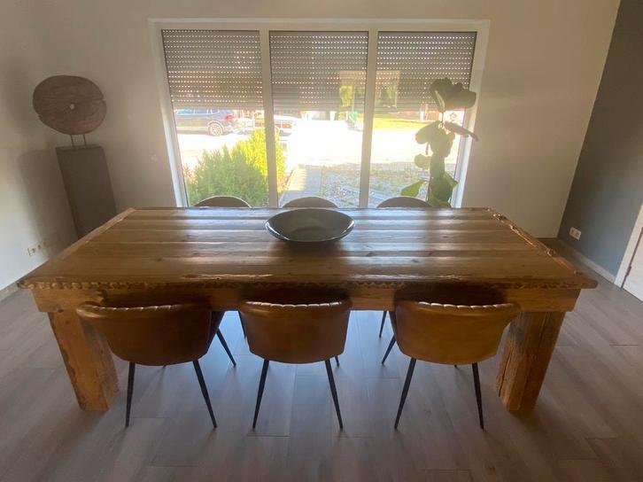 Desinger tafel met 6 leren stoelen meer info ziebeschrijving, Antiek en Kunst, Antiek | Meubels | Tafels, Ophalen