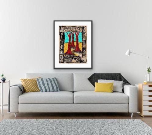 Les arbres rouges - Photo lithographie, Antiek en Kunst, Kunst | Schilderijen | Modern, Verzenden