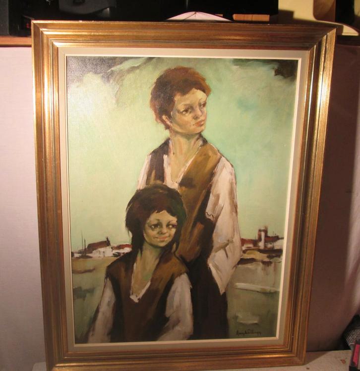 Prachtig Schilderij 'Jongen en Meisje' - Remy de Pillecijn, Antiek en Kunst, Kunst | Schilderijen | Klassiek, Ophalen of Verzenden