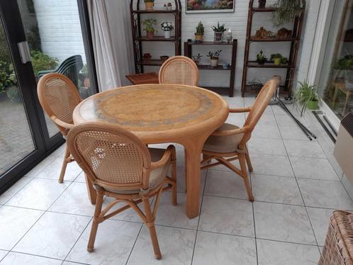 Rotanset 4 stoelen en tafel, Huis en Inrichting, Complete eetkamers, Zo goed als nieuw, 4 tot 6 stoelen, Ophalen
