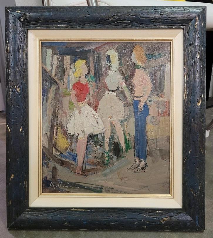 Karel HEYMANS,  het gesprek, Antiek en Kunst, Kunst | Schilderijen | Klassiek, Ophalen of Verzenden
