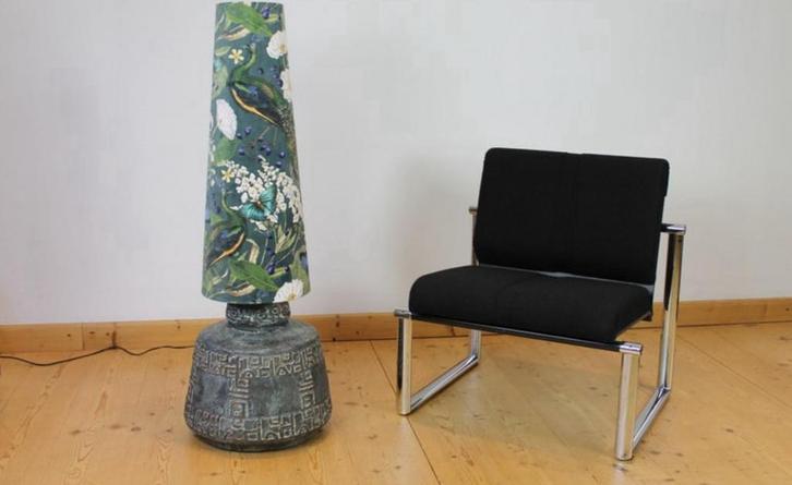 1970s brutalist aardewerk vloerlamp, lampenvoet, blauw grijs, Huis en Inrichting, Lampen | Vloerlampen, Gebruikt, Minder dan 100 cm