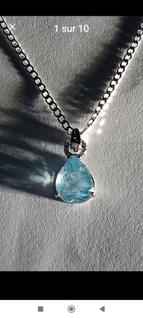 Sterling zilveren hanger met Braziliaanse blauwe topaas, Handtassen en Accessoires, Kettinghangers, Nieuw, Zilver, Blauw, Met edelsteen
