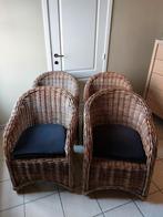 Vier rieten stoelen met kussen, Huis en Inrichting, Stoelen, Riet of Rotan, Vier, Gebruikt, Bruin