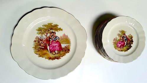 romantische gebaksstel 9 Gebaksbordjes & 1 grote taartschaal, Antiek en Kunst, Antiek | Servies los, Ophalen
