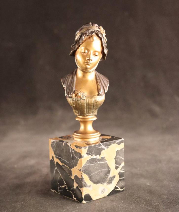 Kleine gesigneerde antieke bronzen buste, Antiek en Kunst, Kunst | Beelden en Houtsnijwerken, Ophalen of Verzenden