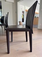 10 mooie donkerbruine lederen eettafel stoelen, Ophalen, Gebruikt, Bruin, Leer