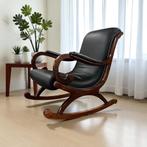 Vintage zwarte lederen schommelstoel / fauteuil / armchair, Ophalen of Verzenden