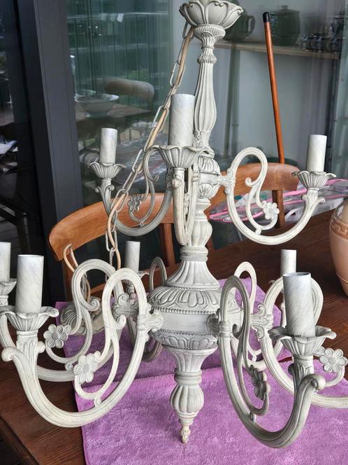 Prachtige massief retro negen armen luster ,anno 1970, Huis en Inrichting, Lampen | Kroonluchters, Zo goed als nieuw, Metaal, Ophalen of Verzenden