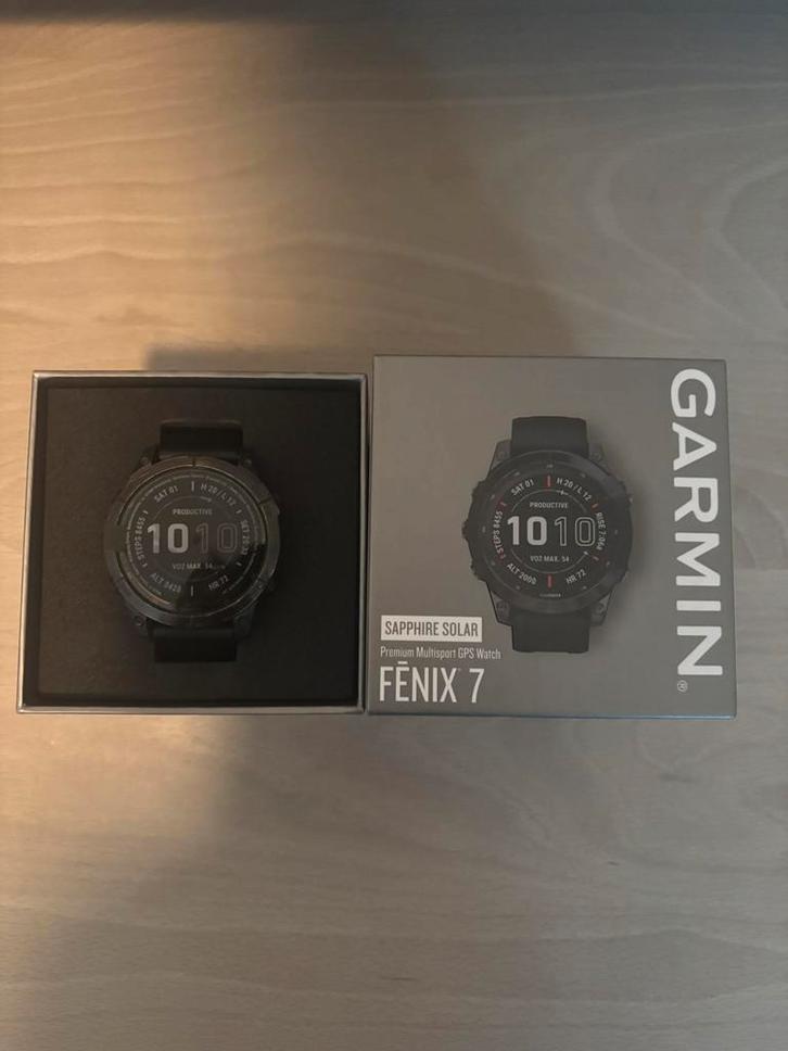 Garmin Fenix 7 Sapphire Solar, Handtassen en Accessoires, Sporthorloges, Zo goed als nieuw, Android, Zwart, Afstand, Calorieverbanding