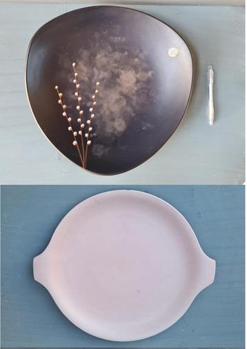 Flora PLATEEL triangel schaal + roze vintage  beschikbaar voor biedingen