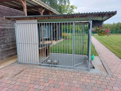 Hondenren 3x2m met dak 3,9x2,5m en inox windscherm, Animaux & Accessoires, Maisons pour chiens, Utilisé, Chenil chien, 100 cm ou plus