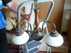 Vintage luchter in hout en 3 armen in messing, Ophalen