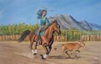 grande peinture à l'huile western et cheval (75x115cm), Enlèvement ou Envoi