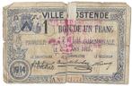 Bon de 1 Franc Ville d'Ostende - Noodgeld Oostende 1914, Postzegels en Munten, Ophalen of Verzenden, Los biljet
