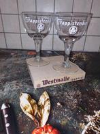 Kaasplankje met 2 oude trappisten glazen, Verzamelen, Ophalen of Verzenden, Zo goed als nieuw, Bierglas