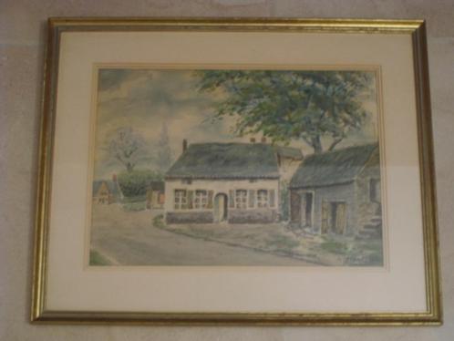 Schilderij zicht oude school in Alle, Vresse-sur-Semois, ges, Antiek en Kunst, Kunst | Schilderijen | Klassiek, Ophalen of Verzenden