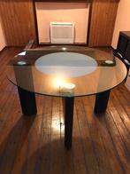 Superbe table ronde en verre avec pieds recouverts de cuir, Maison & Meubles, Tables | Tables de salon, Enlèvement, Comme neuf