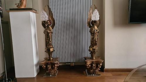 Altaar engelen, koorkandelaars, op hout gestoken voet, Verzamelen, Religie, Gebruikt, Beeld(je), Ophalen