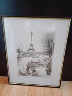 Tekening Parijs - Eiffel Toren en Seine - zwarte kader, Huis en Inrichting, Ophalen, Tekening