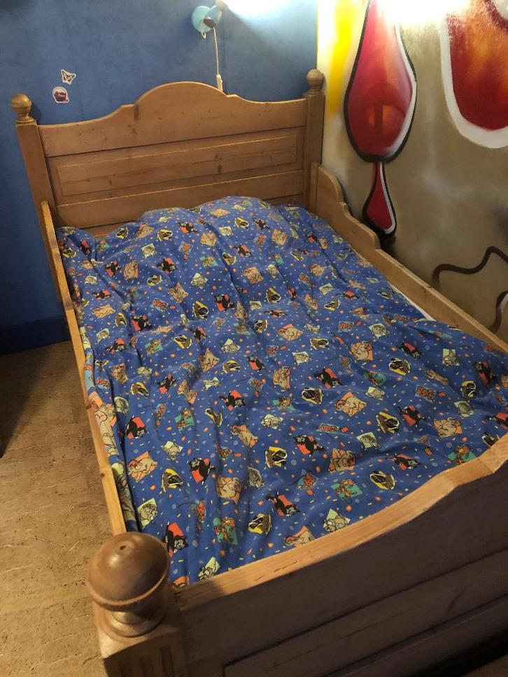 Kinderbed, antieke twijfelaar, Kinderen en Baby's, Kinderkamer | Bedden, Gebruikt, 180 cm of meer, 100 cm of meer, Lattenbodem