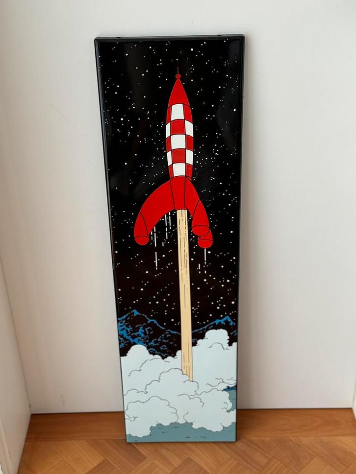 Plaque emaillee la fusee decollant de la lune tintin, Verzamelen, Stripfiguren, Nieuw, Beeldje of Figuurtje, Kuifje, Ophalen of Verzenden