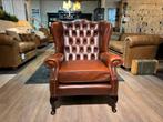 Originele engelse chesterfield oorfauteuil Rood bruin leer, Antiek en Kunst, Ophalen of Verzenden