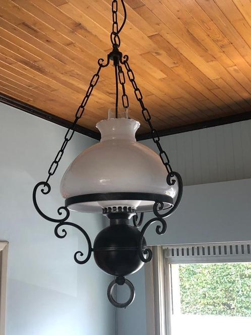 Vintage/retro hanglamp (reeds gedemonteerd), Huis en Inrichting, Lampen | Hanglampen, Zo goed als nieuw, 50 tot 75 cm, Glas, Metaal