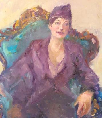 Olieverfpaneel met dame beschikbaar voor biedingen