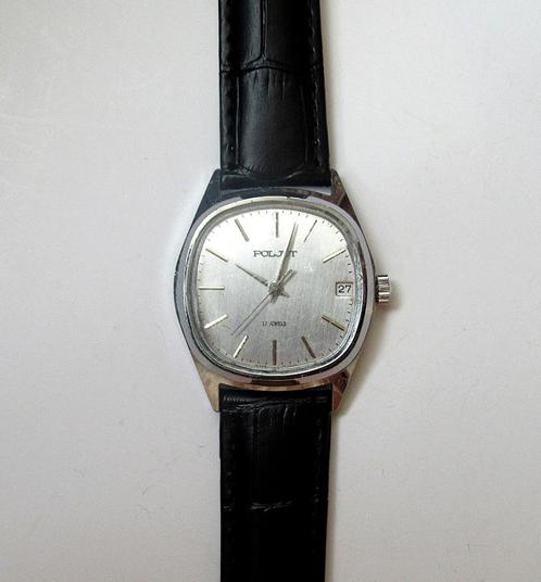Poljot vintage herenhorloge met datum, USSR 1970's, Antiek en Kunst, Curiosa en Brocante, Ophalen of Verzenden