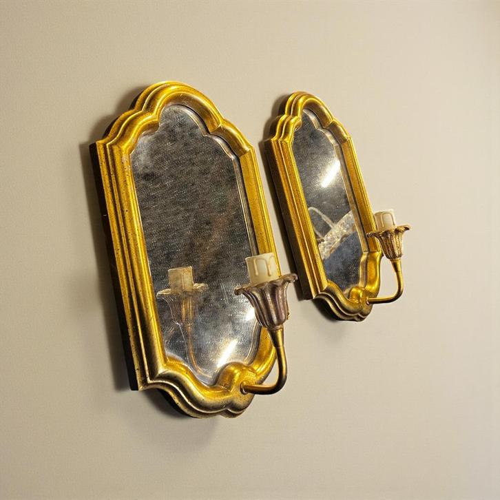 Set van 2 vintage 'gouden' wandlampen DEKNUDT, Antiek en Kunst, Antiek | Verlichting, Ophalen of Verzenden