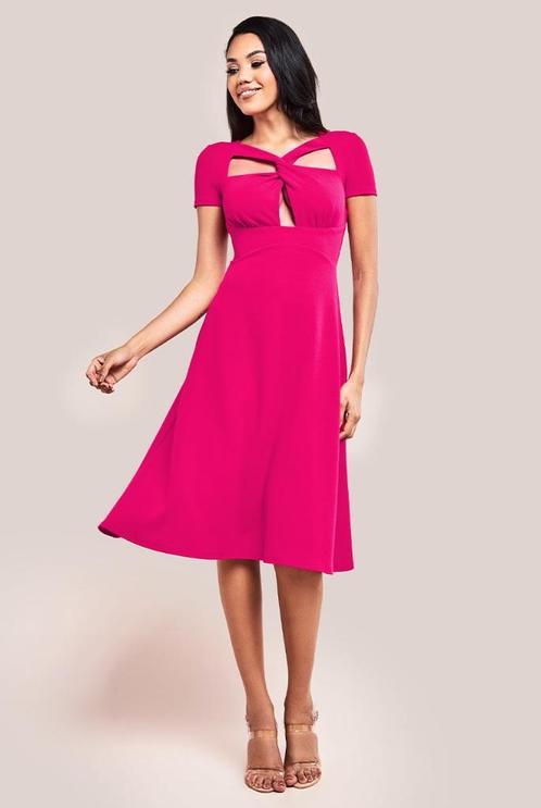 cocktailjurk midi jurk donkerroze maat 36 38, Kleding | Dames, Gelegenheidskleding, Nieuw, Cocktailjurk, Roze, Ophalen of Verzenden
