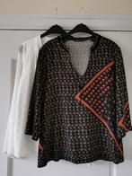 Ecru blouse en zwarte blouse met print. Maat 44., Comme neuf, Taille 42/44 (L), Enlèvement ou Envoi