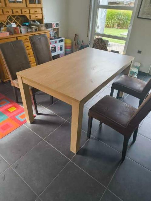 houten tafel met 4 stoelen (leer look), Huis en Inrichting, Stoelen, Gebruikt, Vier, Hout, Leer, Zwart, Ophalen